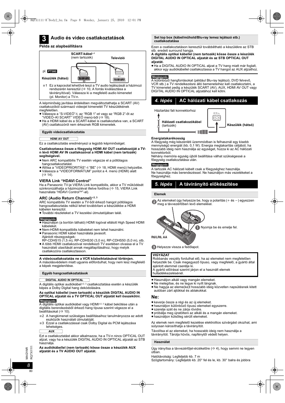 Audio és video csatlakoztatások | Panasonic SCPT880EP User Manual | Page 80 / 102