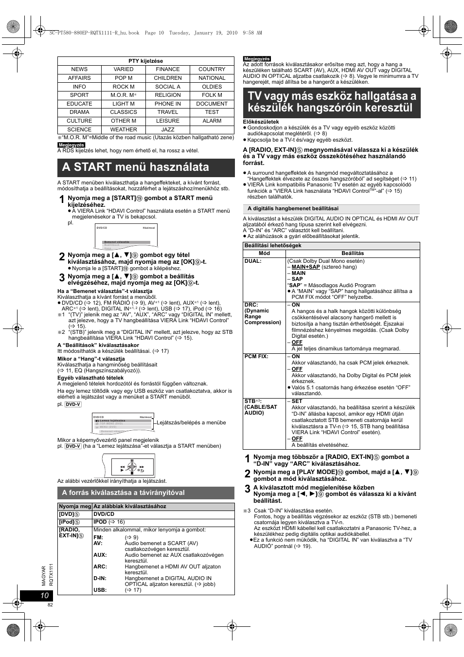 A start menü használata | Panasonic SCPT880EP User Manual | Page 82 / 102