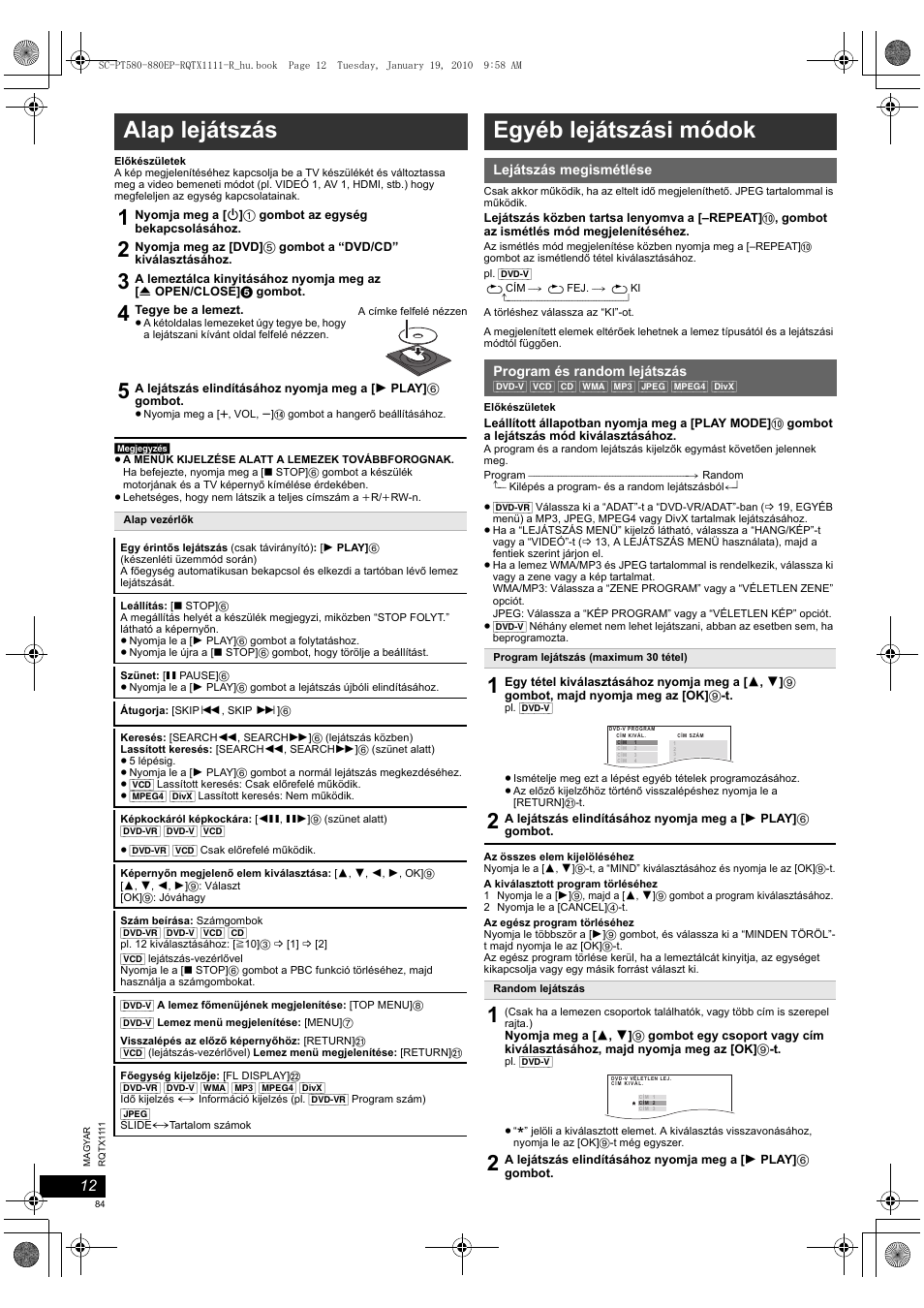 Alap lejátszás, Egyéb lejátszási módok | Panasonic SCPT880EP User Manual | Page 84 / 102
