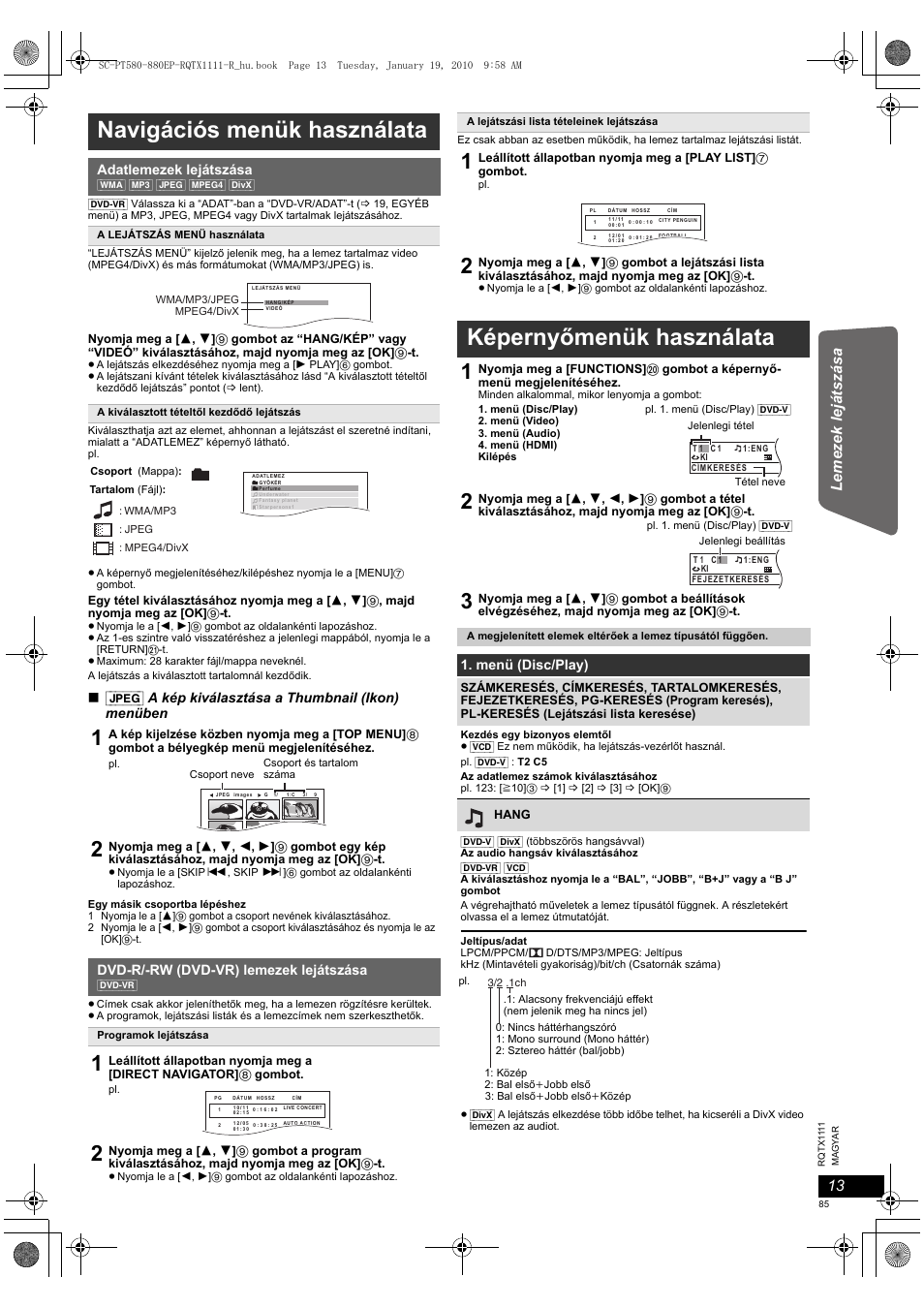 Navigációs menük használata, Képernyőmenük használata, Ot her op era tions | Panasonic SCPT880EP User Manual | Page 85 / 102