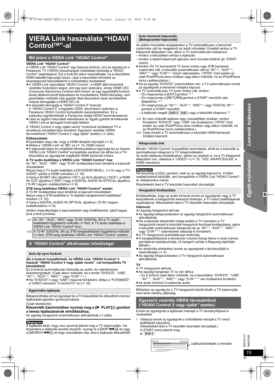 Viera link használata “hdavi control, Reference | Panasonic SCPT880EP User Manual | Page 87 / 102