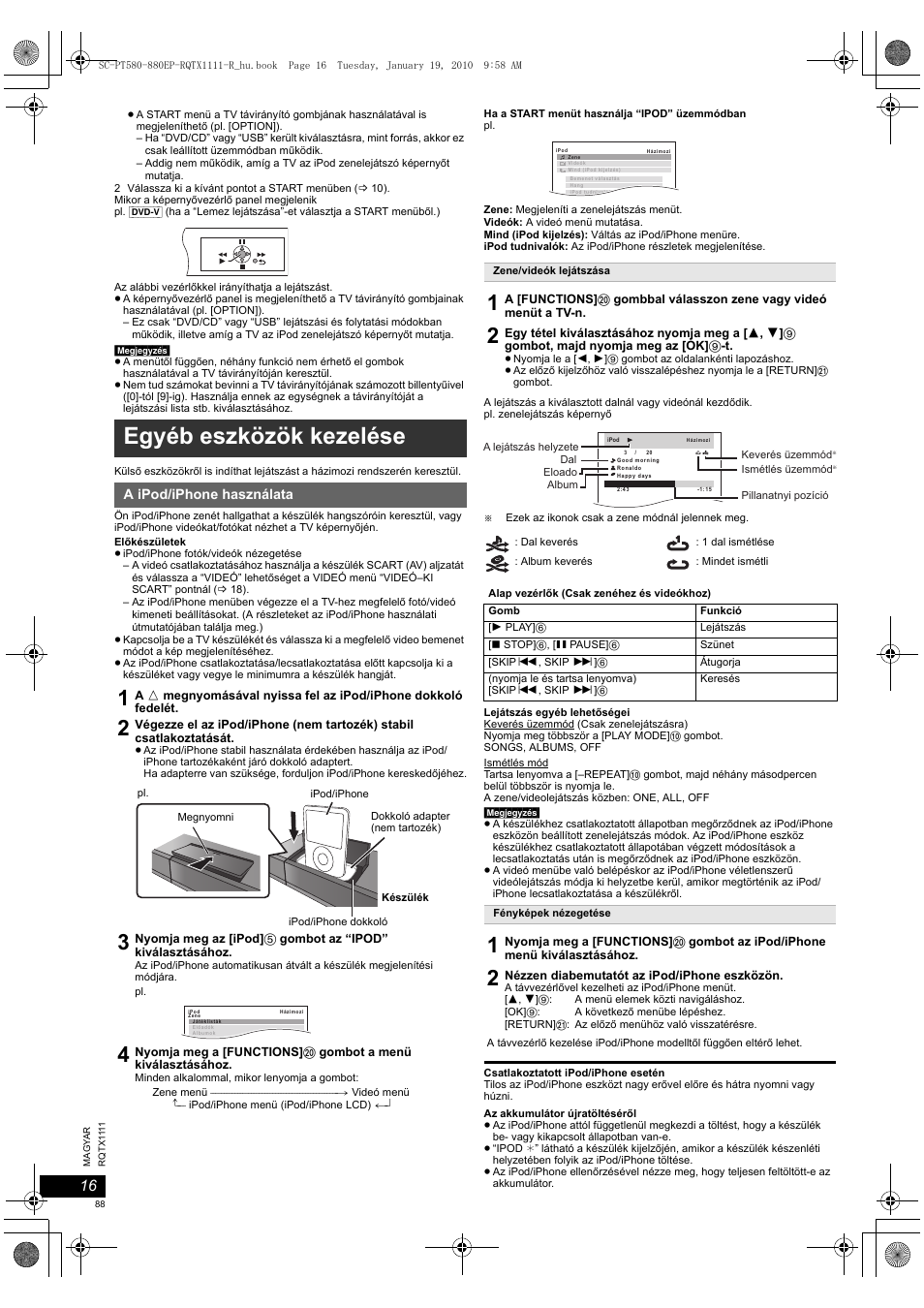 Egyéb eszközök kezelése | Panasonic SCPT880EP User Manual | Page 88 / 102