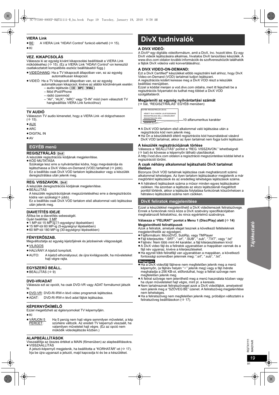 Divx tudnivalók | Panasonic SCPT880EP User Manual | Page 91 / 102