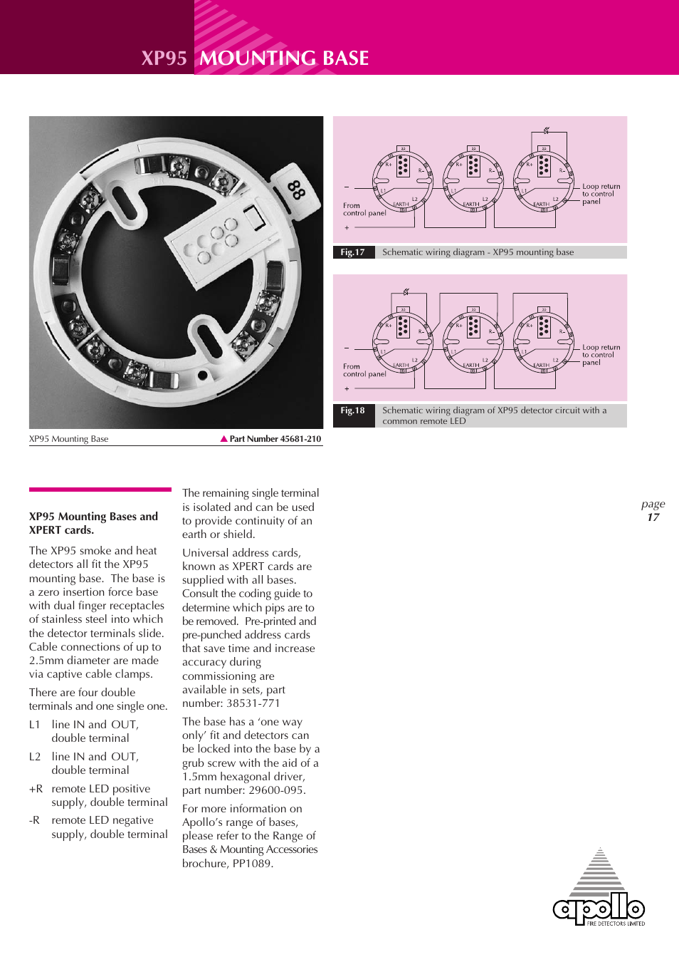 Xp95 mounting base | Apollo XP95 User Manual | Page 17 / 24