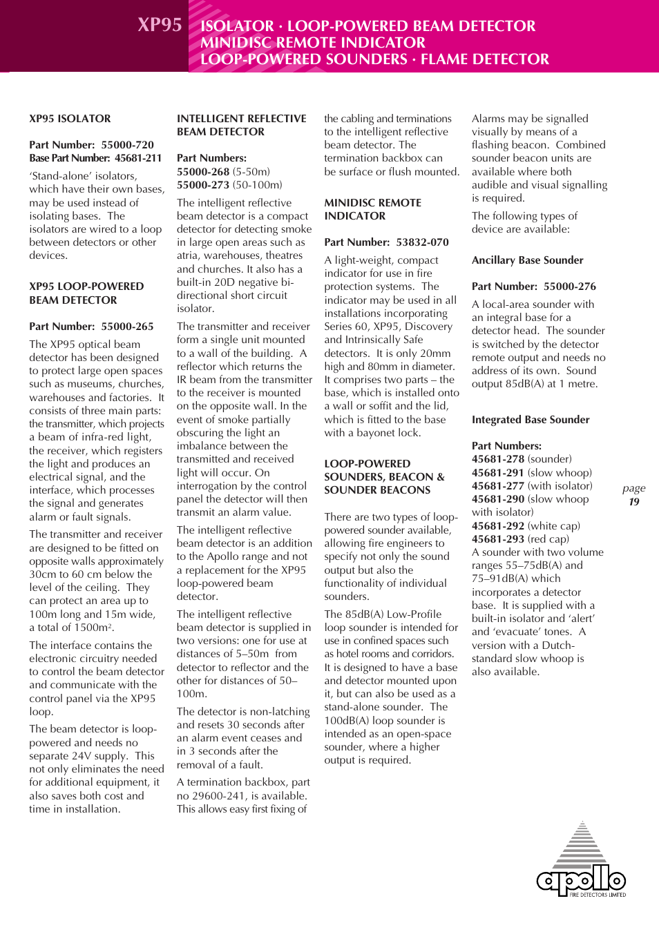 Xp95 | Apollo XP95 User Manual | Page 19 / 24