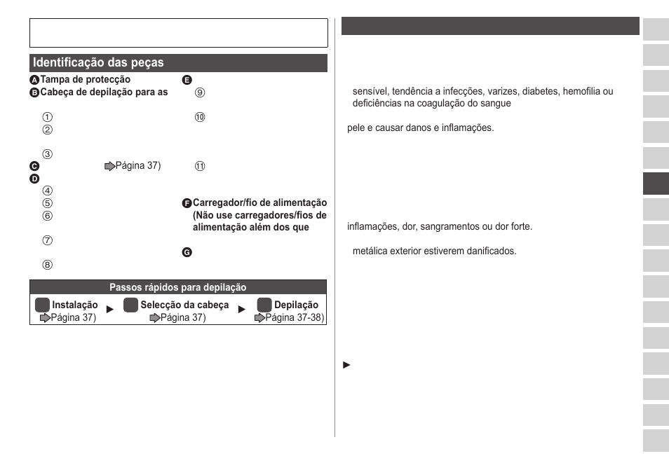 Identificação das peças, Importante | Panasonic ESWS20 User Manual | Page 35 / 90