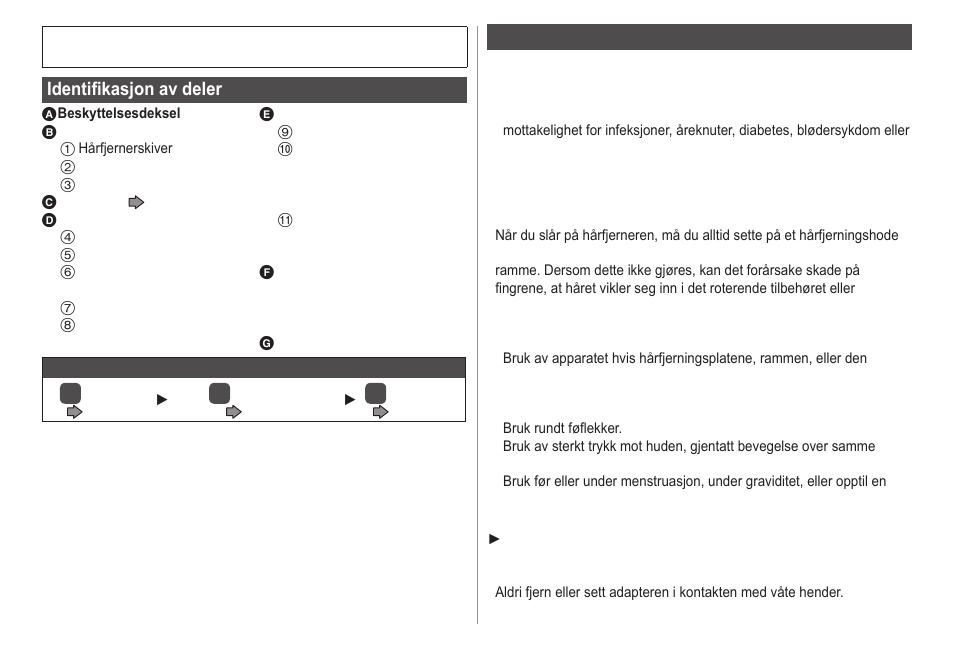 Identifikasjon av deler, Viktig | Panasonic ESWS20 User Manual | Page 40 / 90