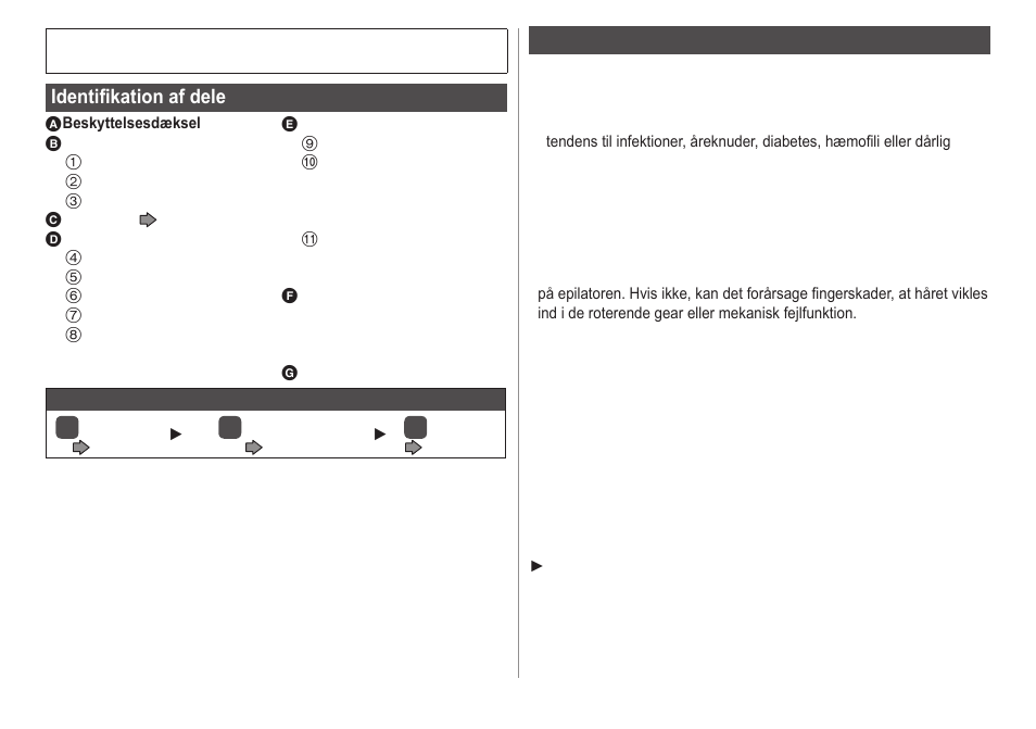Identifikation af dele, Vigtigt | Panasonic ESWS20 User Manual | Page 50 / 90