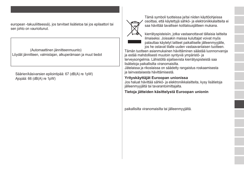 Takuu | Panasonic ESWS20 User Manual | Page 59 / 90