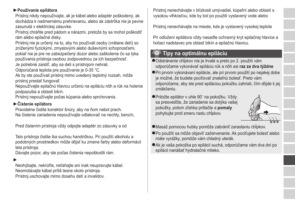Tipy na optimálnu epiláciu | Panasonic ESWS20 User Manual | Page 71 / 90