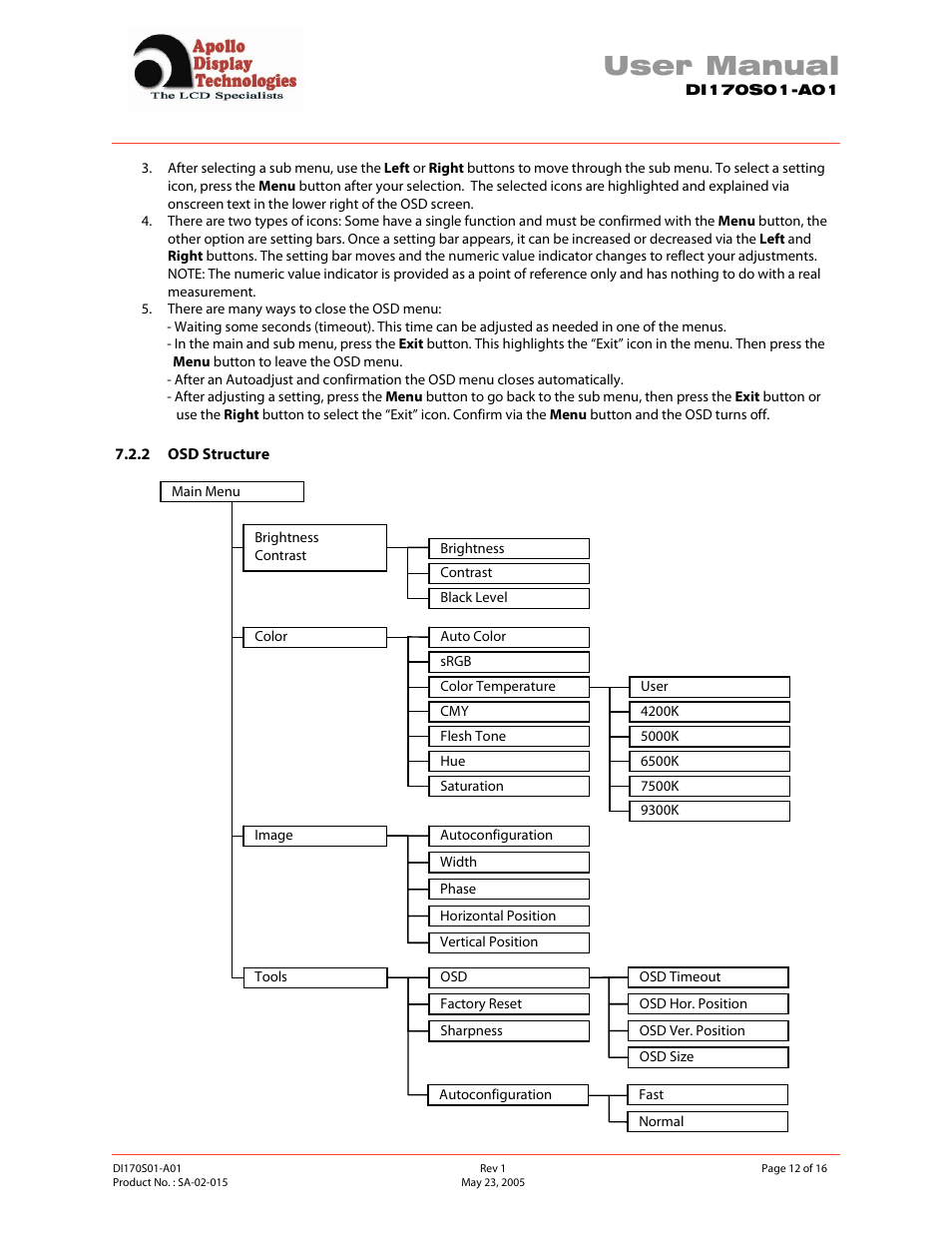 User manual | Apollo SA-02-015 User Manual | Page 12 / 16