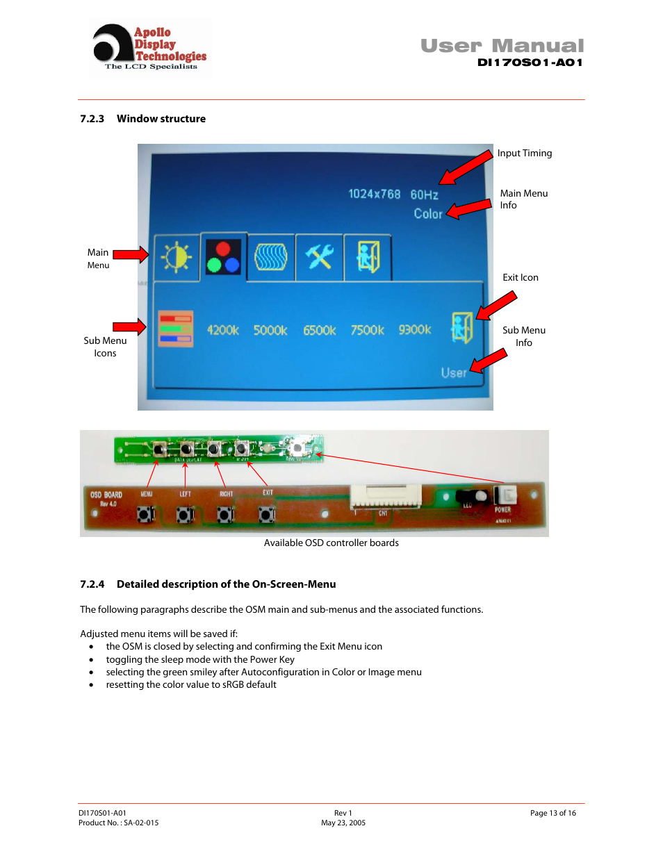 User manual | Apollo SA-02-015 User Manual | Page 13 / 16