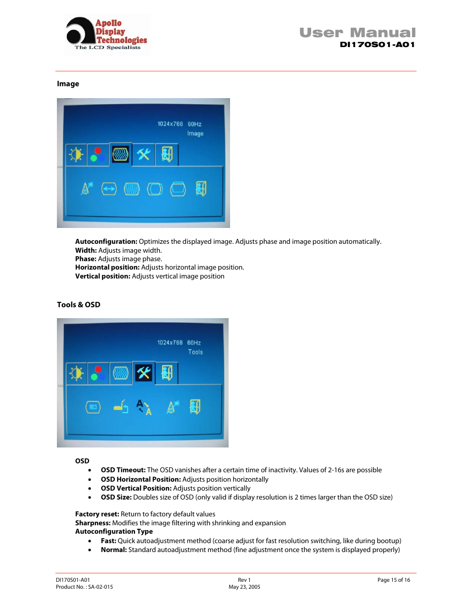 User manual | Apollo SA-02-015 User Manual | Page 15 / 16