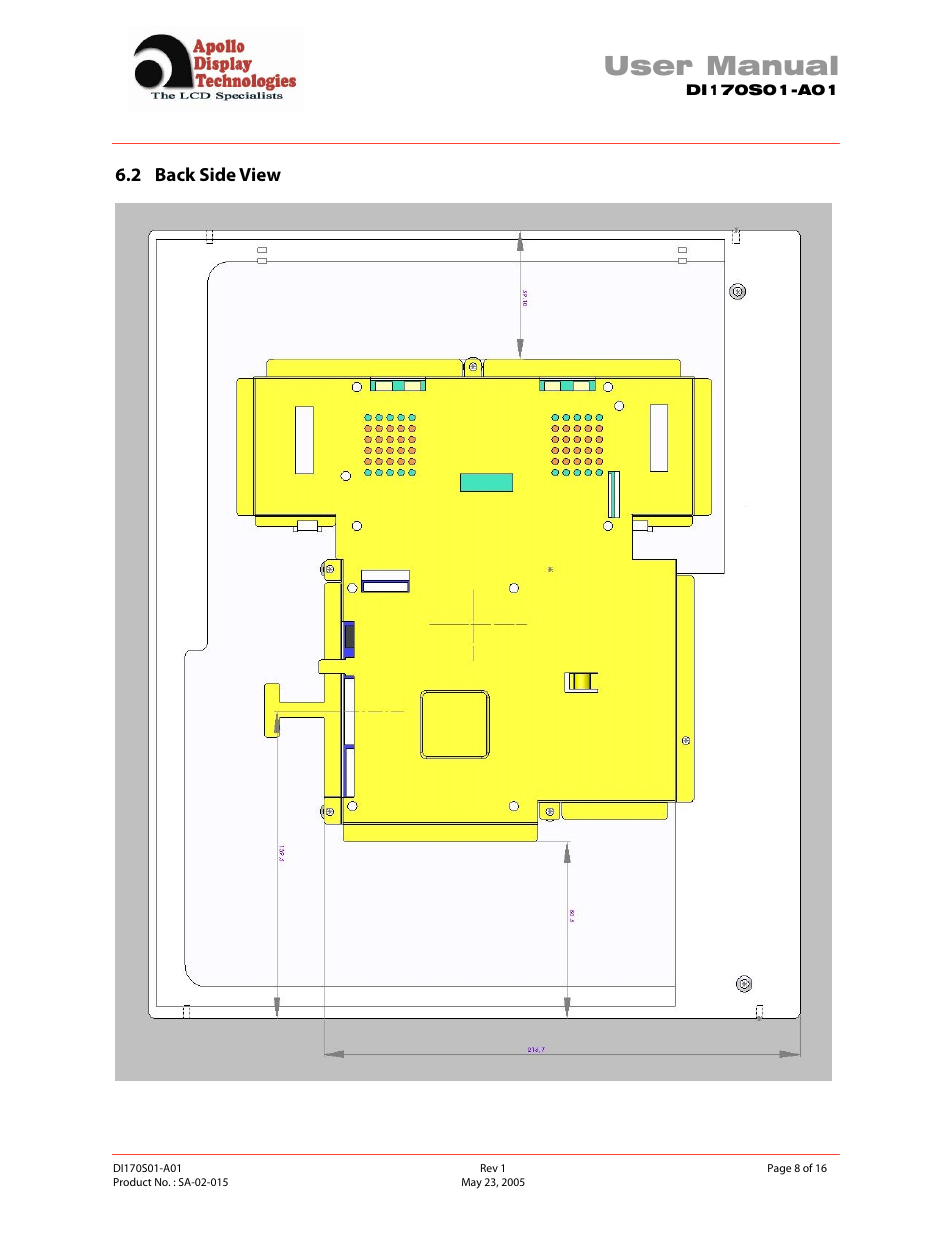 User manual, 2 back side view | Apollo SA-02-015 User Manual | Page 8 / 16
