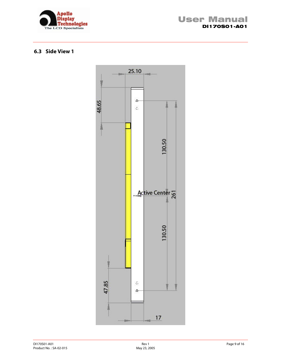 User manual, 3 side view 1 | Apollo SA-02-015 User Manual | Page 9 / 16