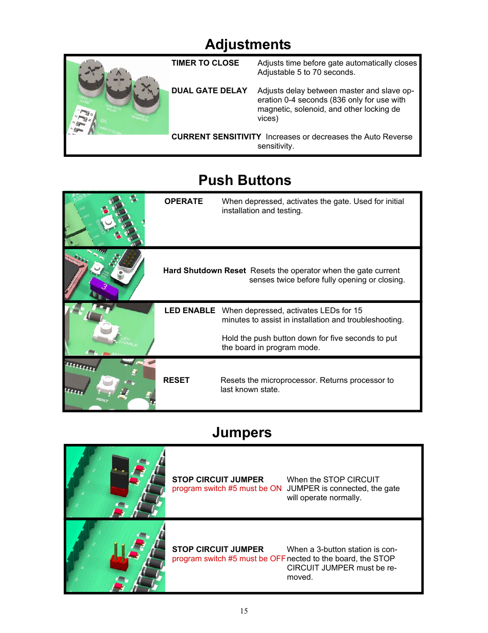 Adjustments push buttons, Jumpers | Apollo 1650ETL User Manual | Page 15 / 23