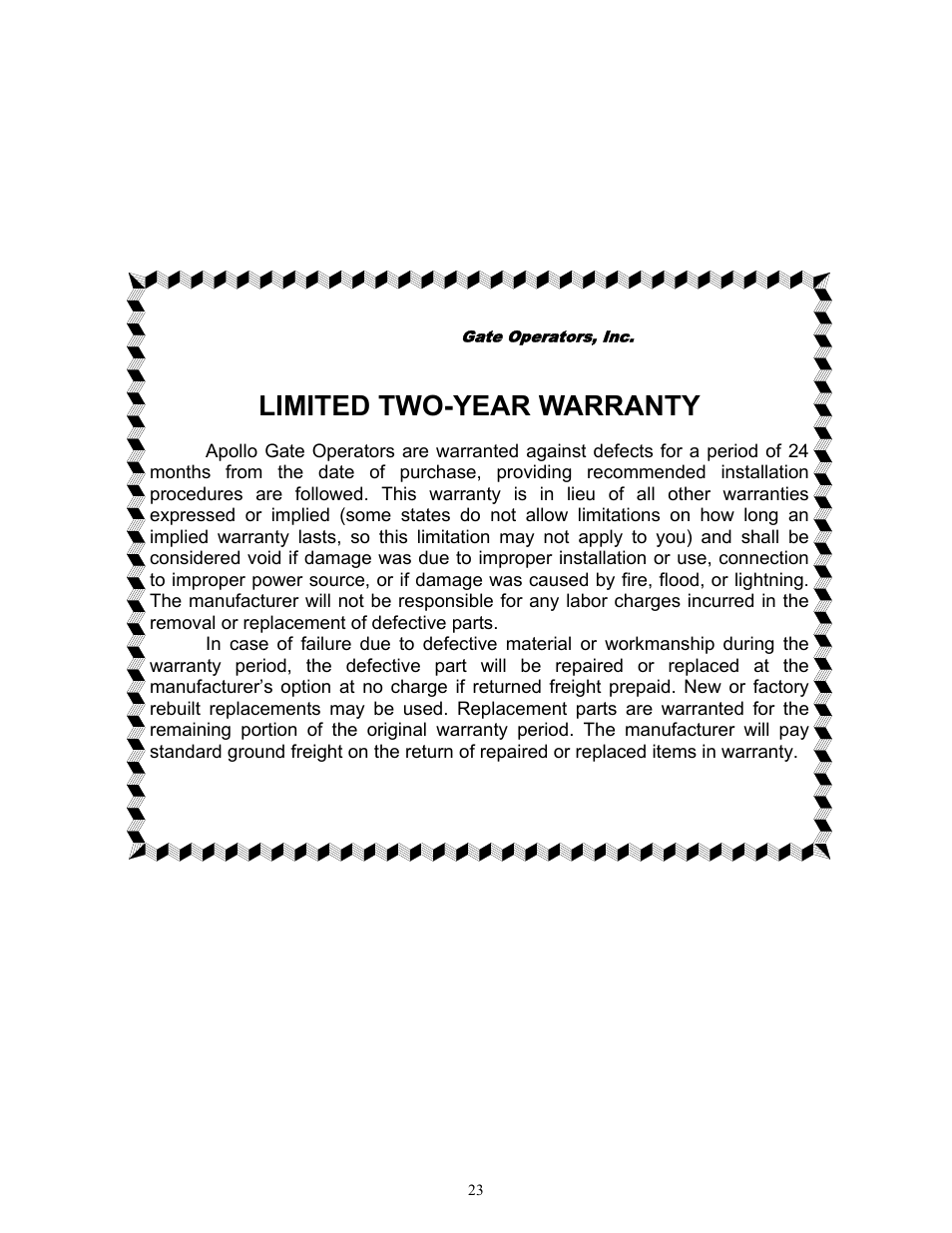 Apollo, Limited two-year warranty | Apollo 1650ETL User Manual | Page 23 / 23