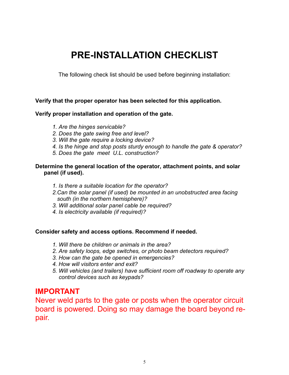 Pre-installation checklist | Apollo 1650ETL User Manual | Page 5 / 23