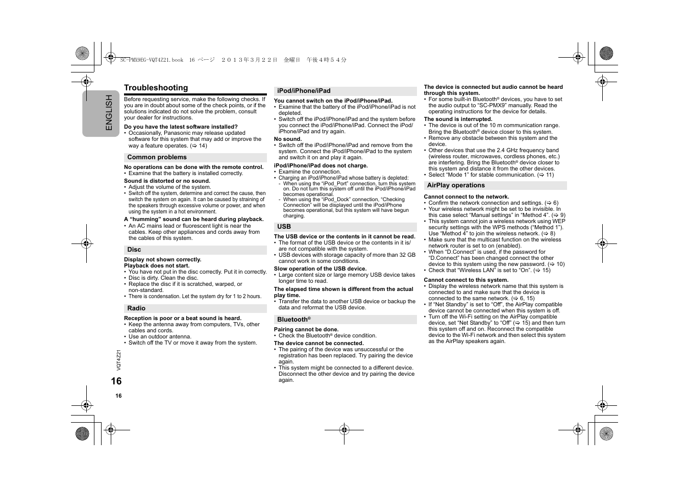 Engl ish troubleshooting | Panasonic SCPMX9EG User Manual | Page 16 / 76