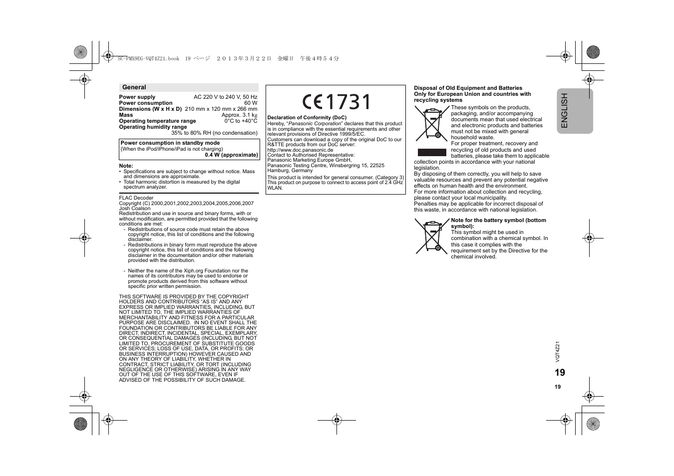 English | Panasonic SCPMX9EG User Manual | Page 19 / 76