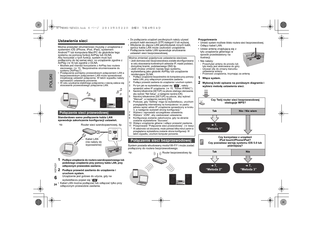 Polski ustawienia sieci, Połączenie sieci bezprzewodowej | Panasonic SCPMX9EG User Manual | Page 24 / 76