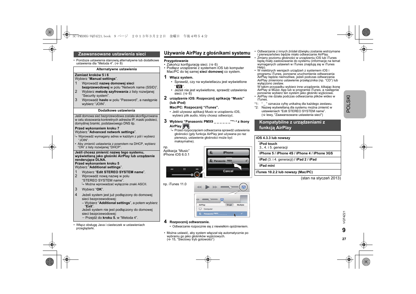 Pols ki, Używanie airplay z głośnikami systemu | Panasonic SCPMX9EG User Manual | Page 27 / 76