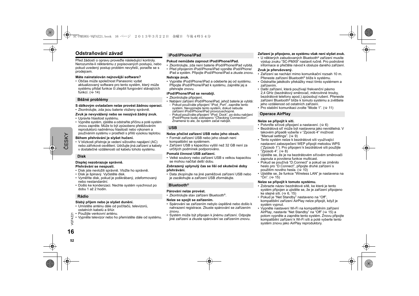 Česky, Odstraňování závad | Panasonic SCPMX9EG User Manual | Page 52 / 76
