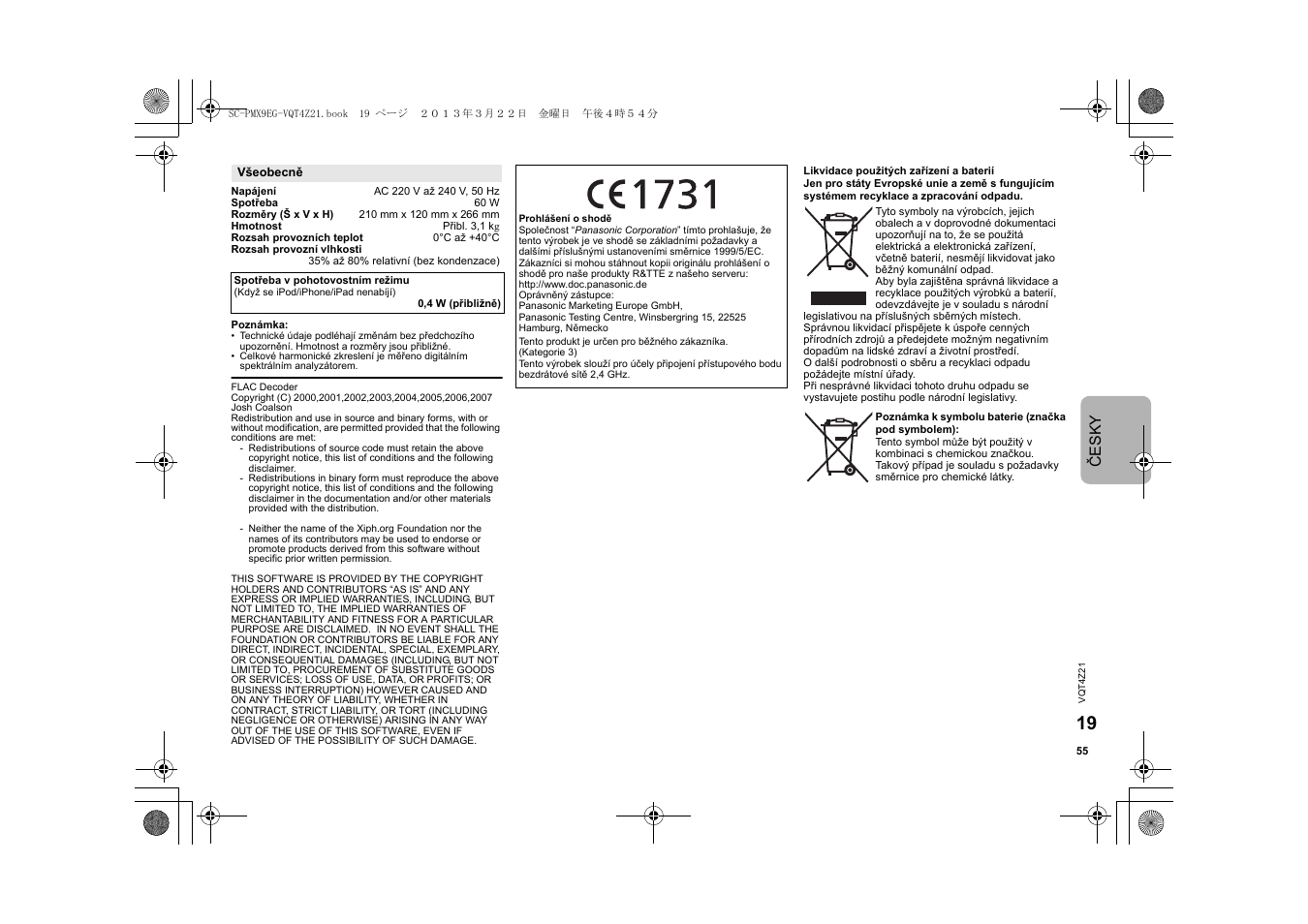 Česk y | Panasonic SCPMX9EG User Manual | Page 55 / 76