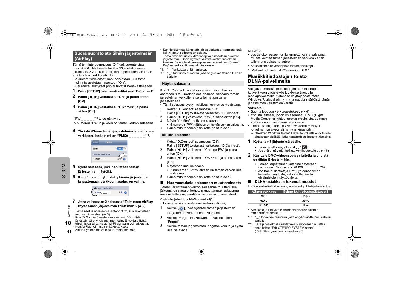 Suomi, Musiikkitiedostojen toisto dlna-palvelimelta | Panasonic SCPMX9EG User Manual | Page 64 / 76