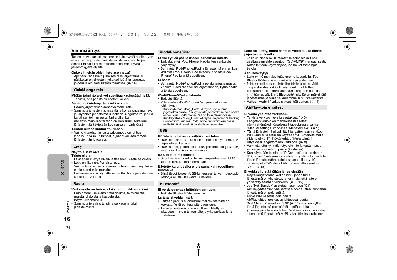 Suomi | Panasonic SCPMX9EG User Manual | Page 70 / 76