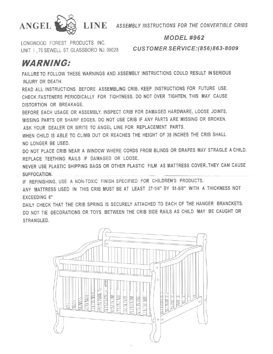 Angel Line Convertible Cribs 962 User Manual | 1 page