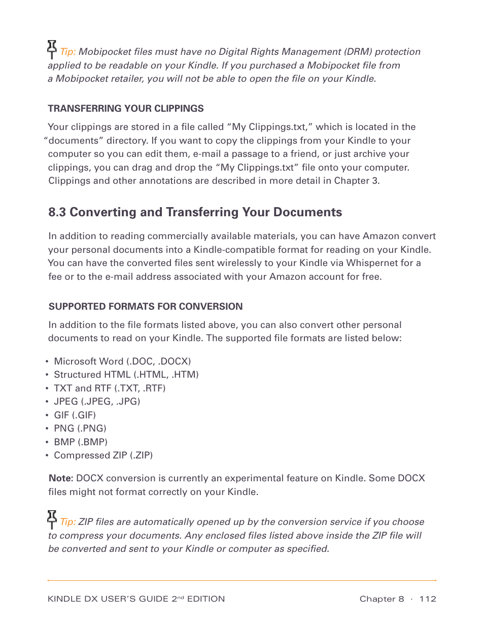 3 converting and transferring your documents | Amazon Technologies Kindle DX D00611 User Manual | Page 112 / 147