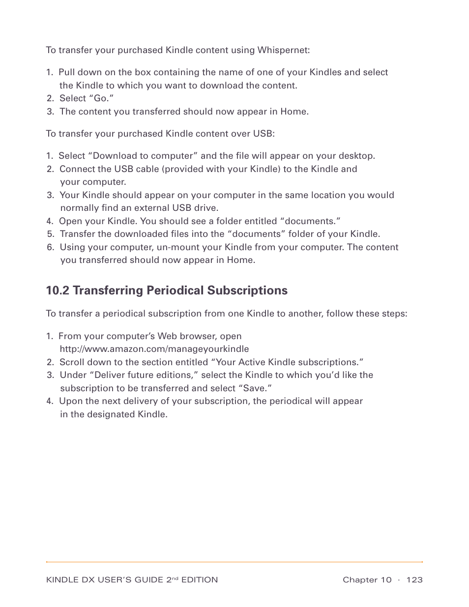 2 transferring periodical subscriptions | Amazon Technologies Kindle DX D00611 User Manual | Page 123 / 147