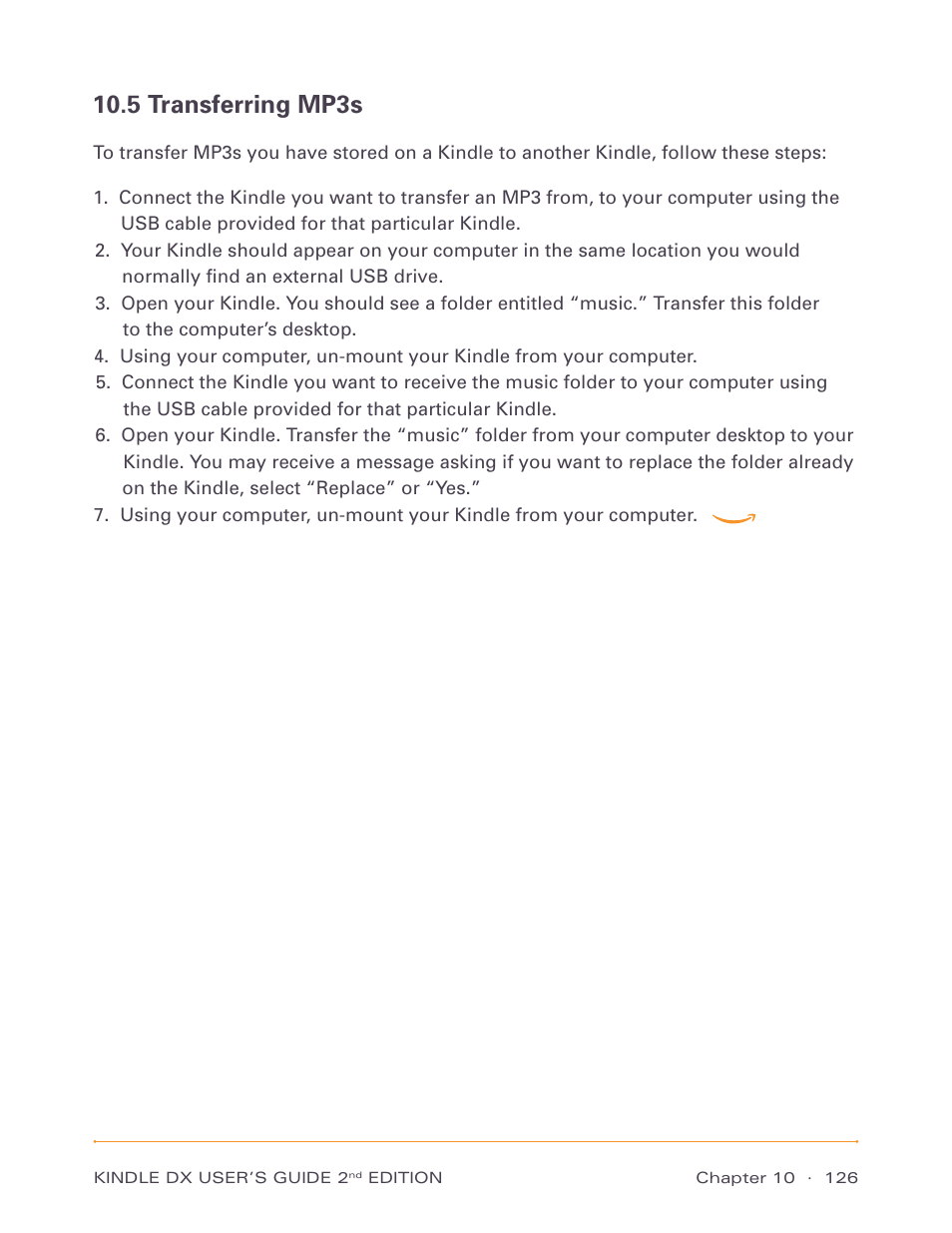 5 transferring mp3s | Amazon Technologies Kindle DX D00611 User Manual | Page 126 / 147