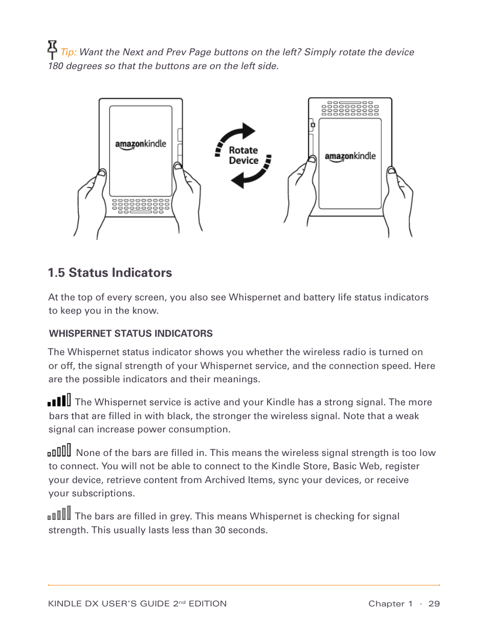 5 status indicators | Amazon Technologies Kindle DX D00611 User Manual | Page 29 / 147