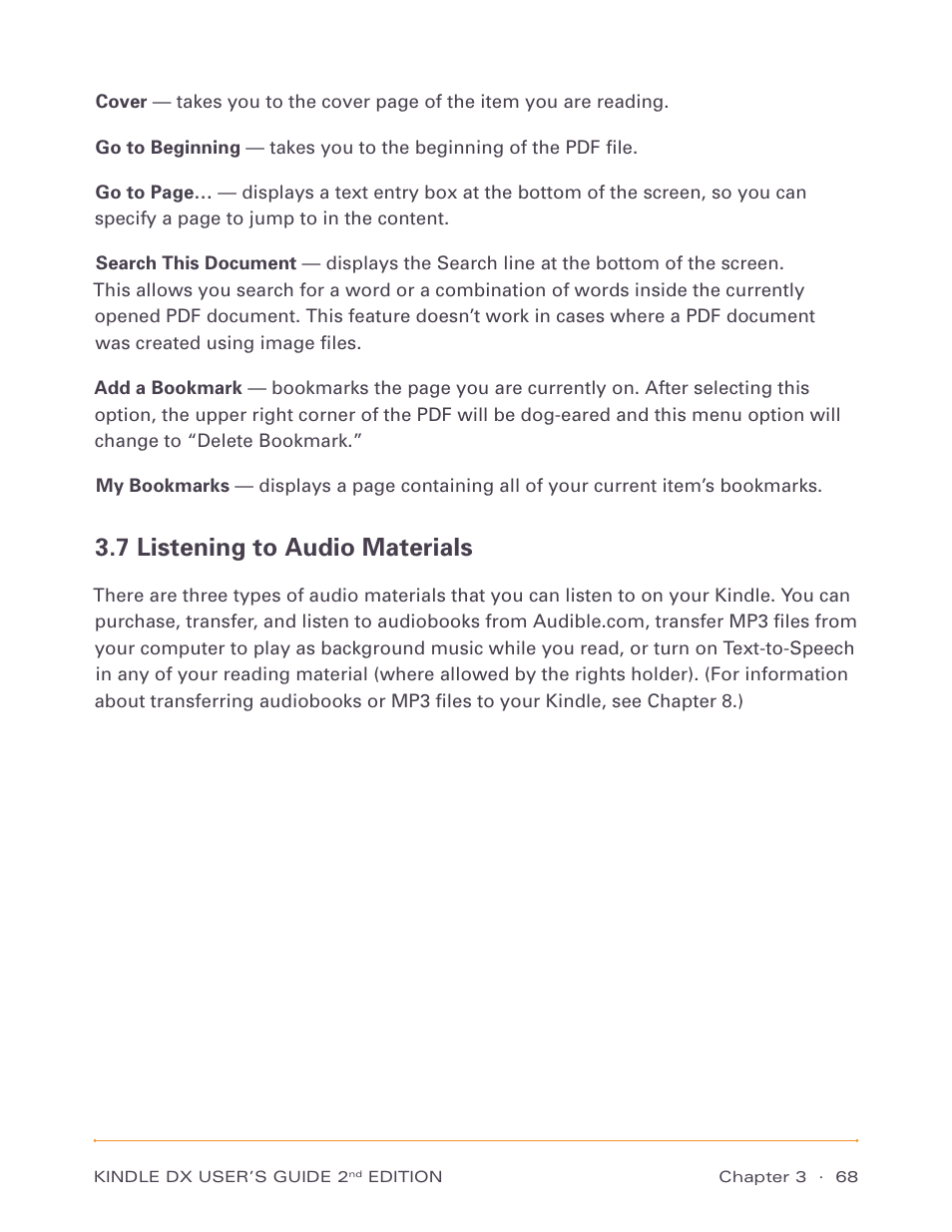 7 listening to audio materials | Amazon Technologies Kindle DX D00611 User Manual | Page 68 / 147