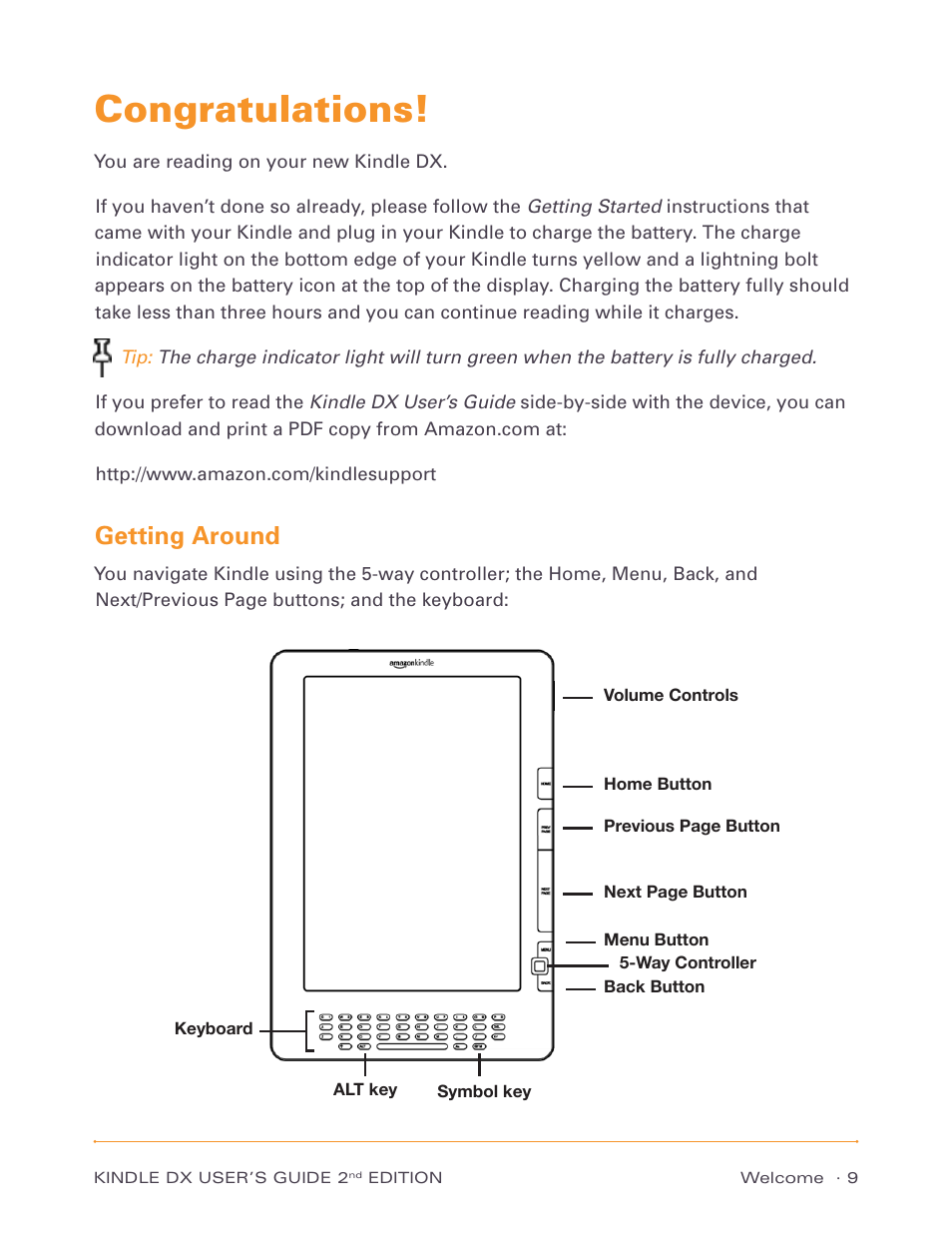 Getting around | Amazon Technologies Kindle DX D00611 User Manual | Page 9 / 147