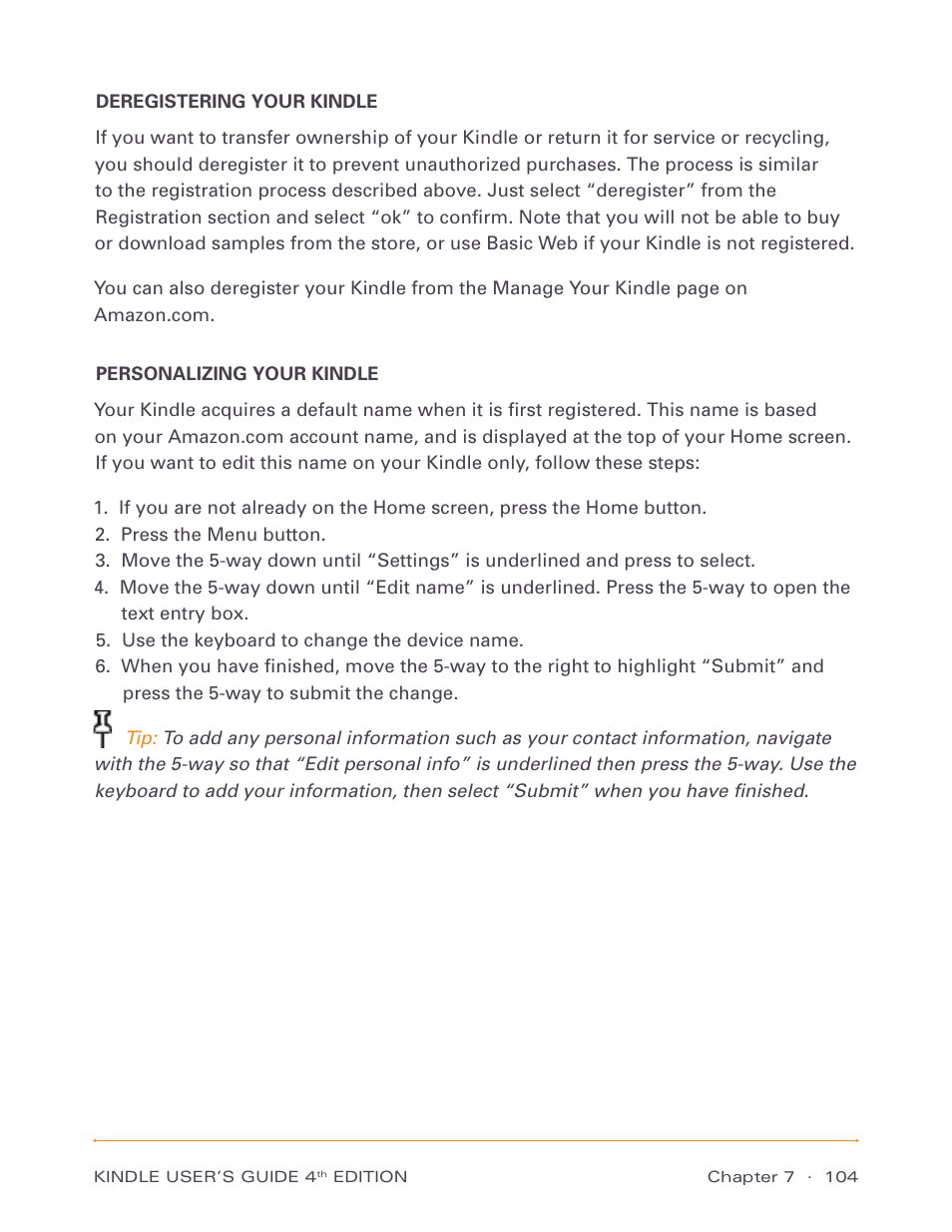 Personalizing your kindle | Amazon Technologies Kindle D00511 User Manual | Page 104 / 145