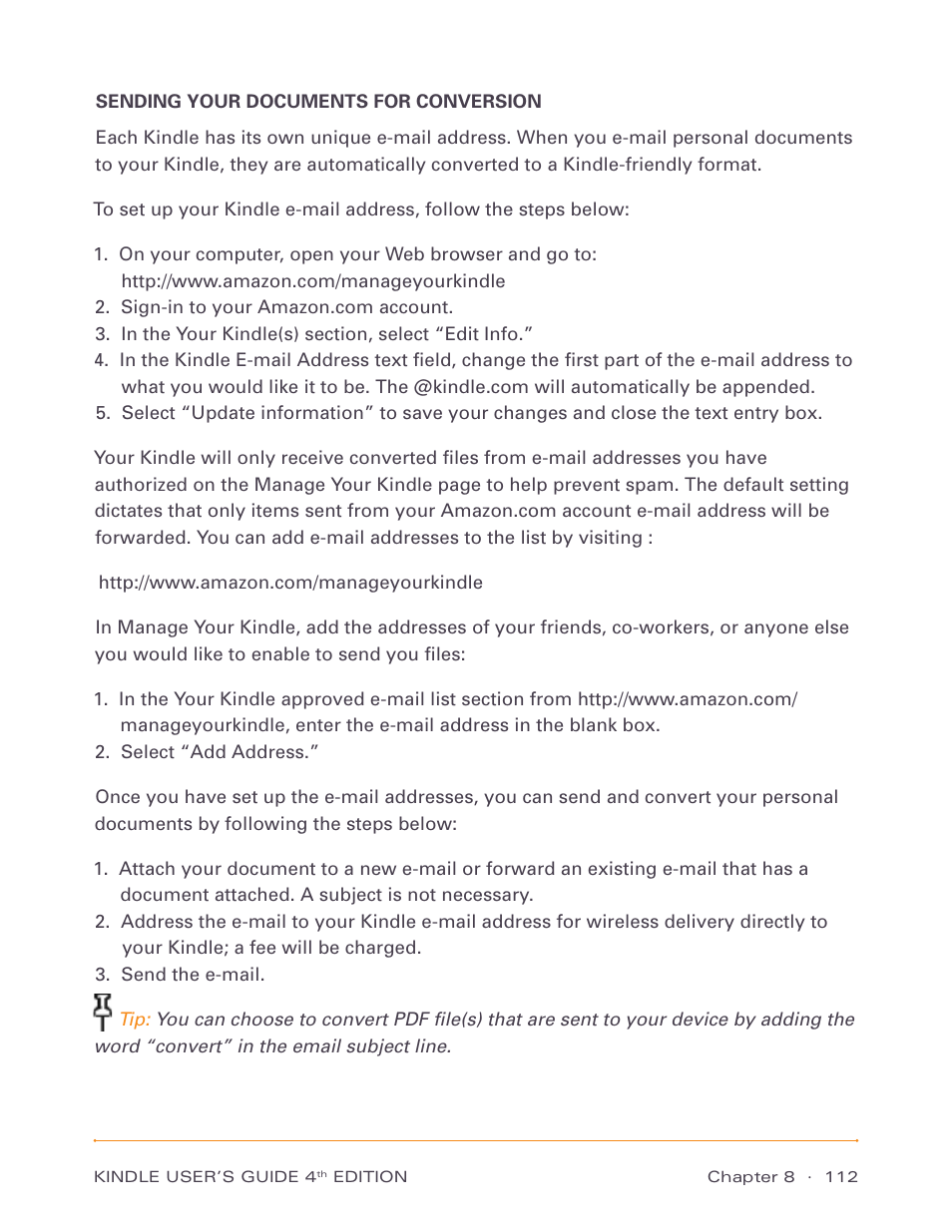 Sending your documents for conversion | Amazon Technologies Kindle D00511 User Manual | Page 112 / 145