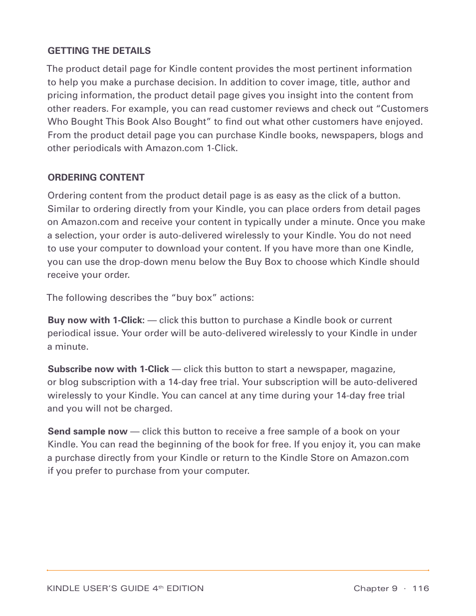Getting the details, Ordering content, Getting the details ordering content | Amazon Technologies Kindle D00511 User Manual | Page 116 / 145