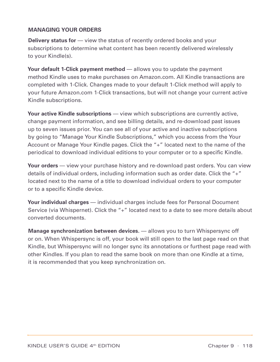 Managing your orders | Amazon Technologies Kindle D00511 User Manual | Page 118 / 145
