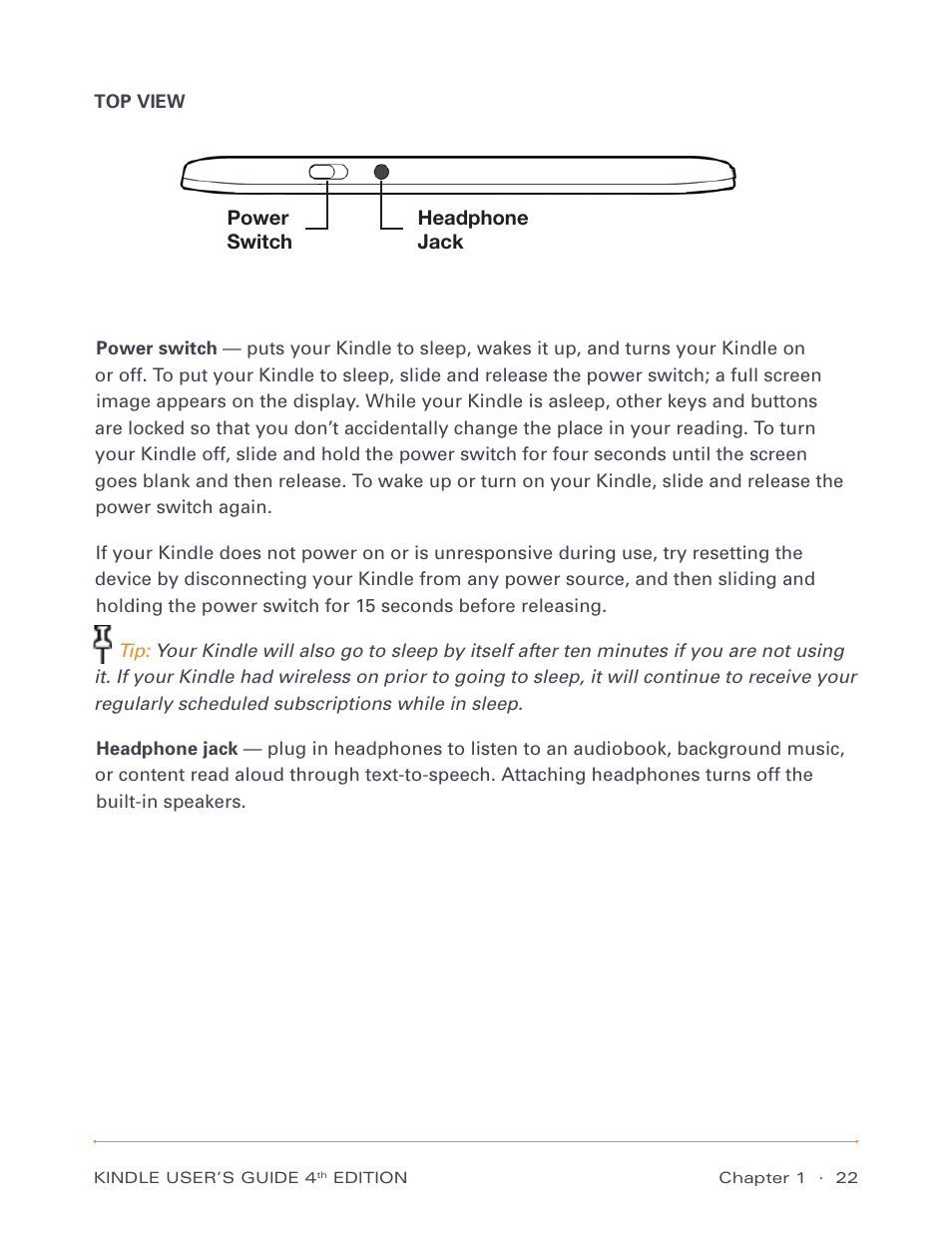 Top view | Amazon Technologies Kindle D00511 User Manual | Page 22 / 145