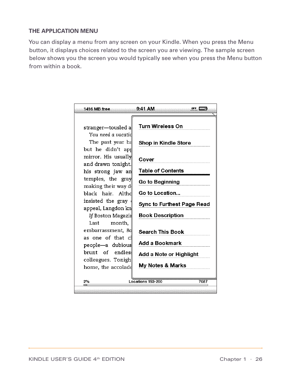 The application menu | Amazon Technologies Kindle D00511 User Manual | Page 26 / 145