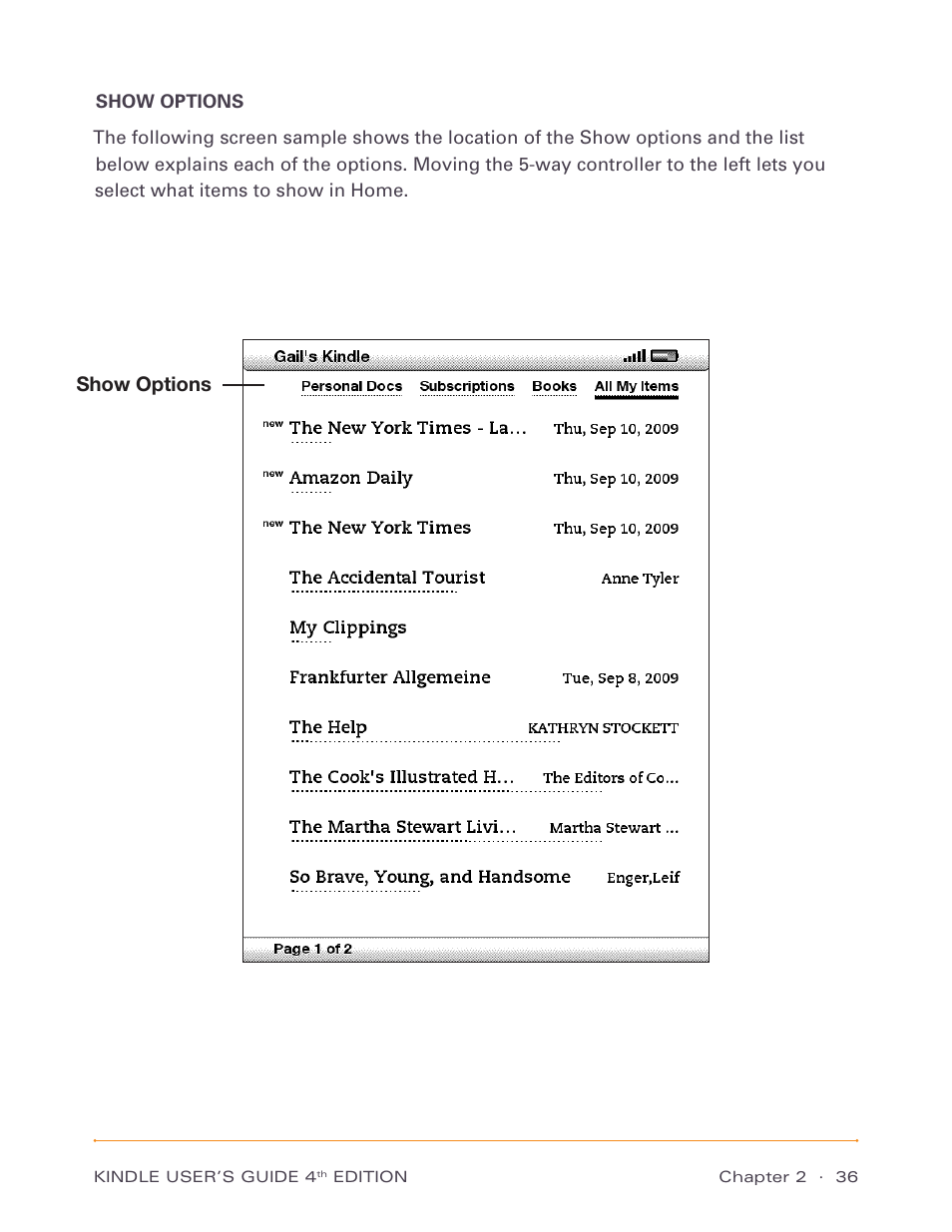 Show options | Amazon Technologies Kindle D00511 User Manual | Page 36 / 145