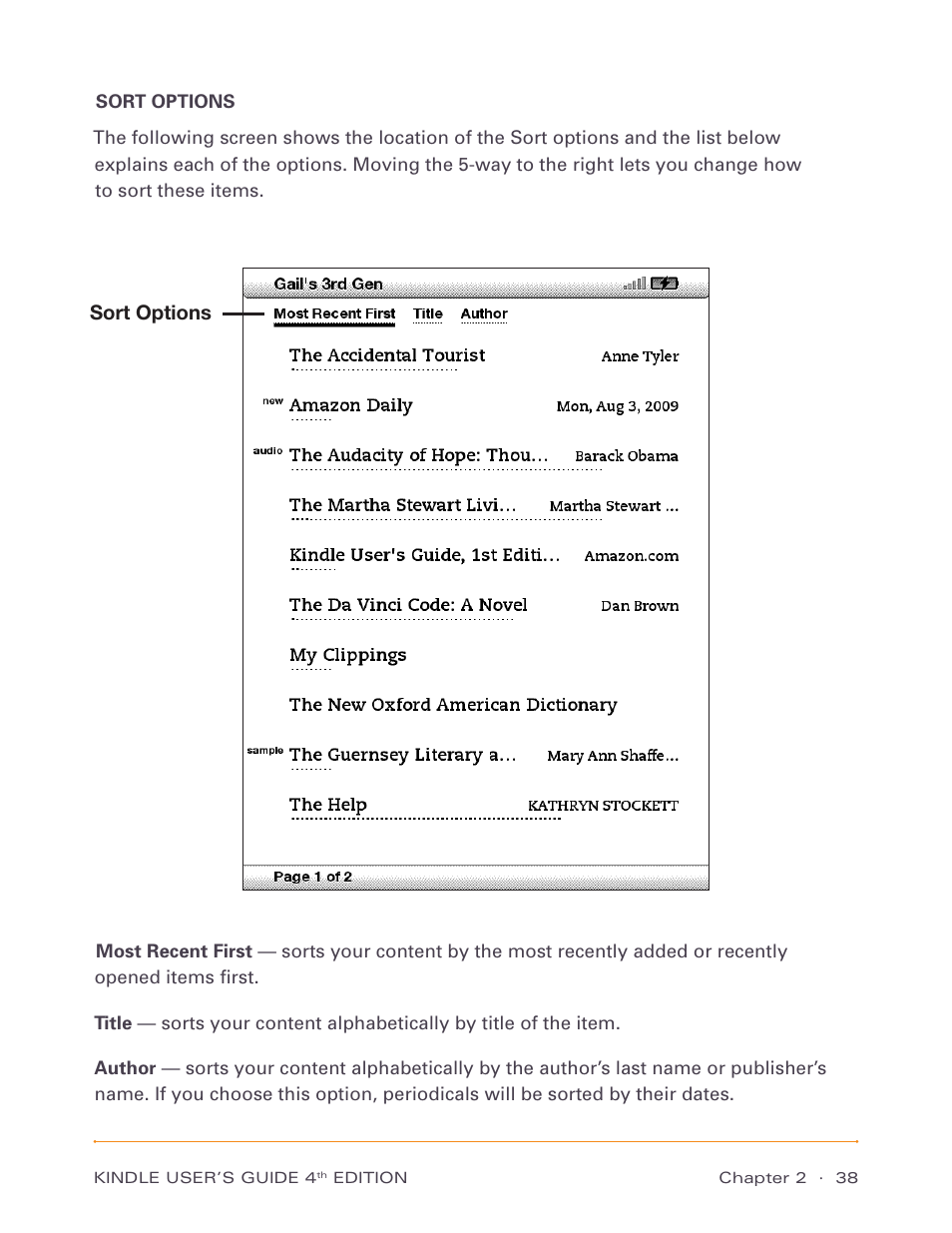 Sort options | Amazon Technologies Kindle D00511 User Manual | Page 38 / 145