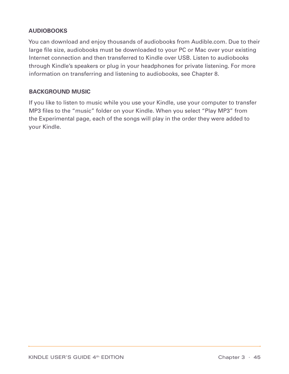 Audiobooks, Background music, Audiobooks background music | Amazon Technologies Kindle D00511 User Manual | Page 45 / 145