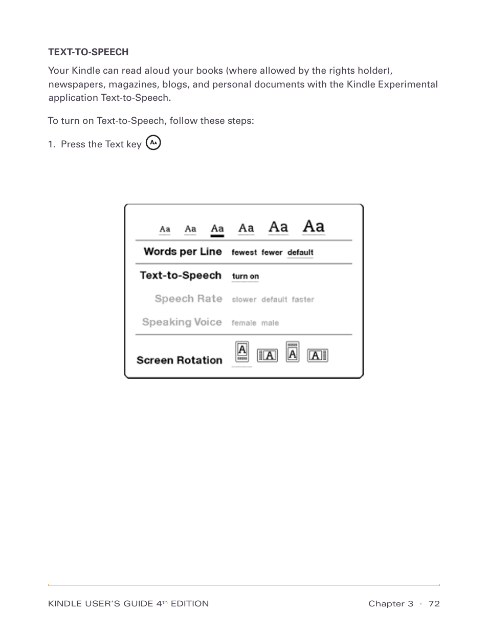 Text-to-speech | Amazon Technologies Kindle D00511 User Manual | Page 72 / 145
