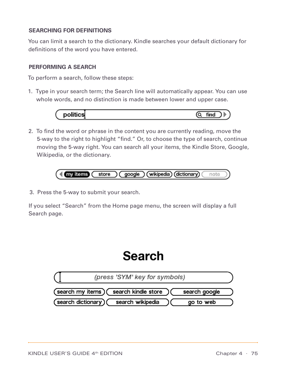 Performing a search | Amazon Technologies Kindle D00511 User Manual | Page 75 / 145
