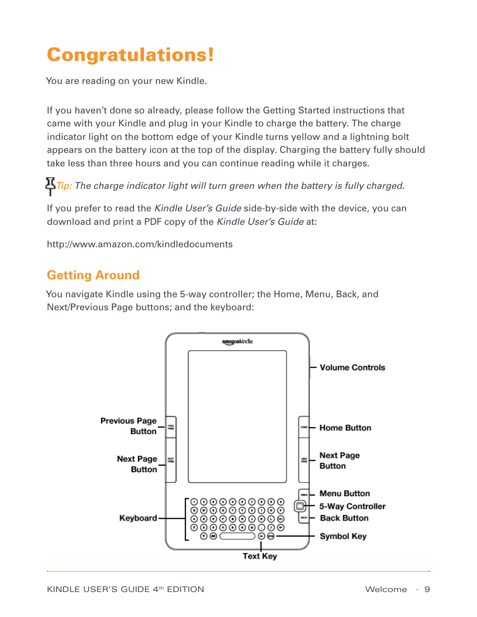 Getting around | Amazon Technologies Kindle D00511 User Manual | Page 9 / 145