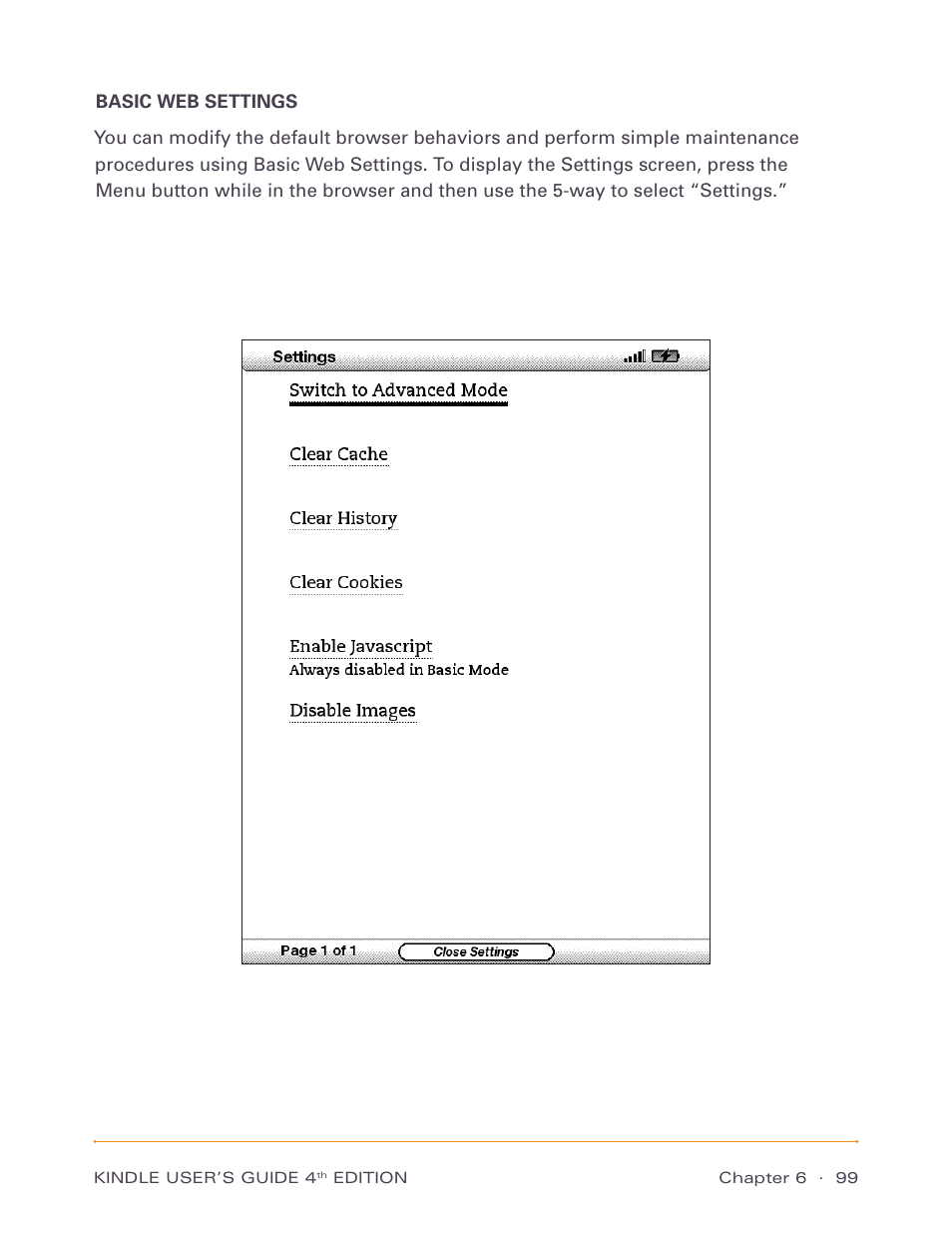 Basic web settings | Amazon Technologies Kindle D00511 User Manual | Page 99 / 145